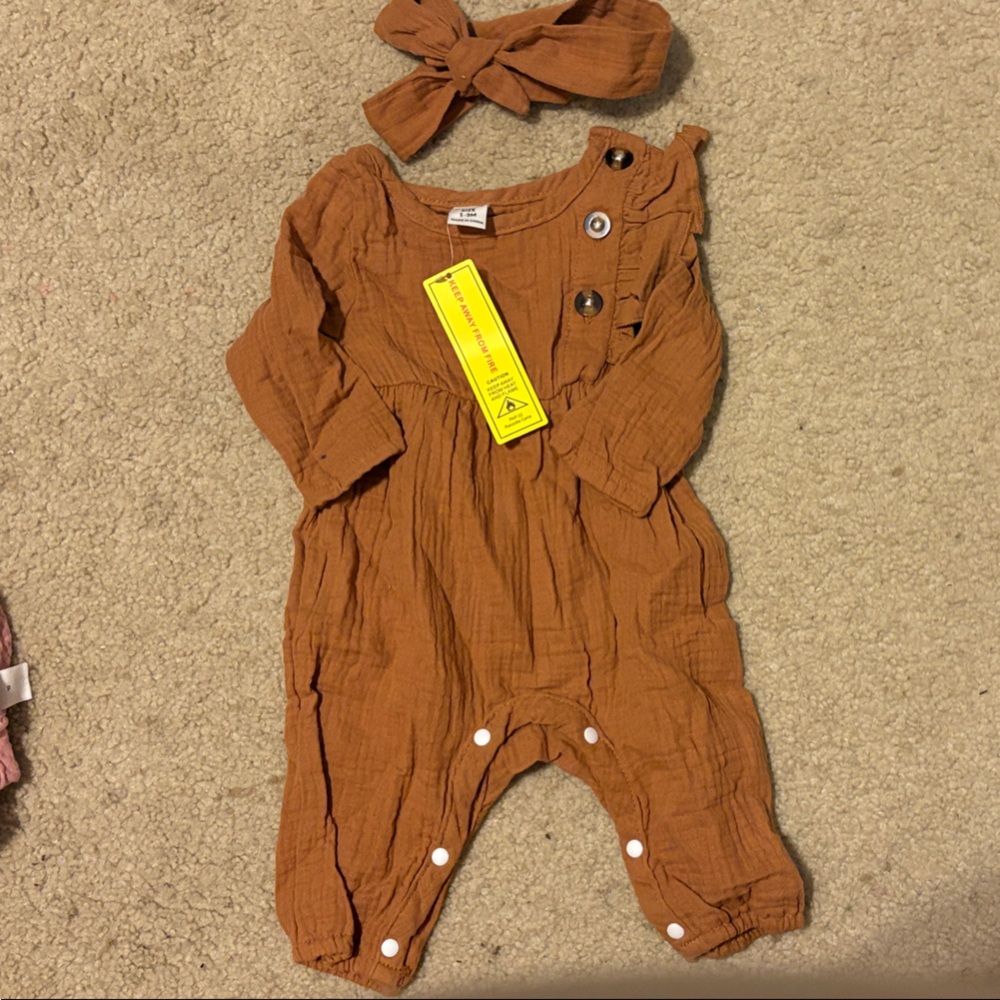 Brown Baby Romper with Headband